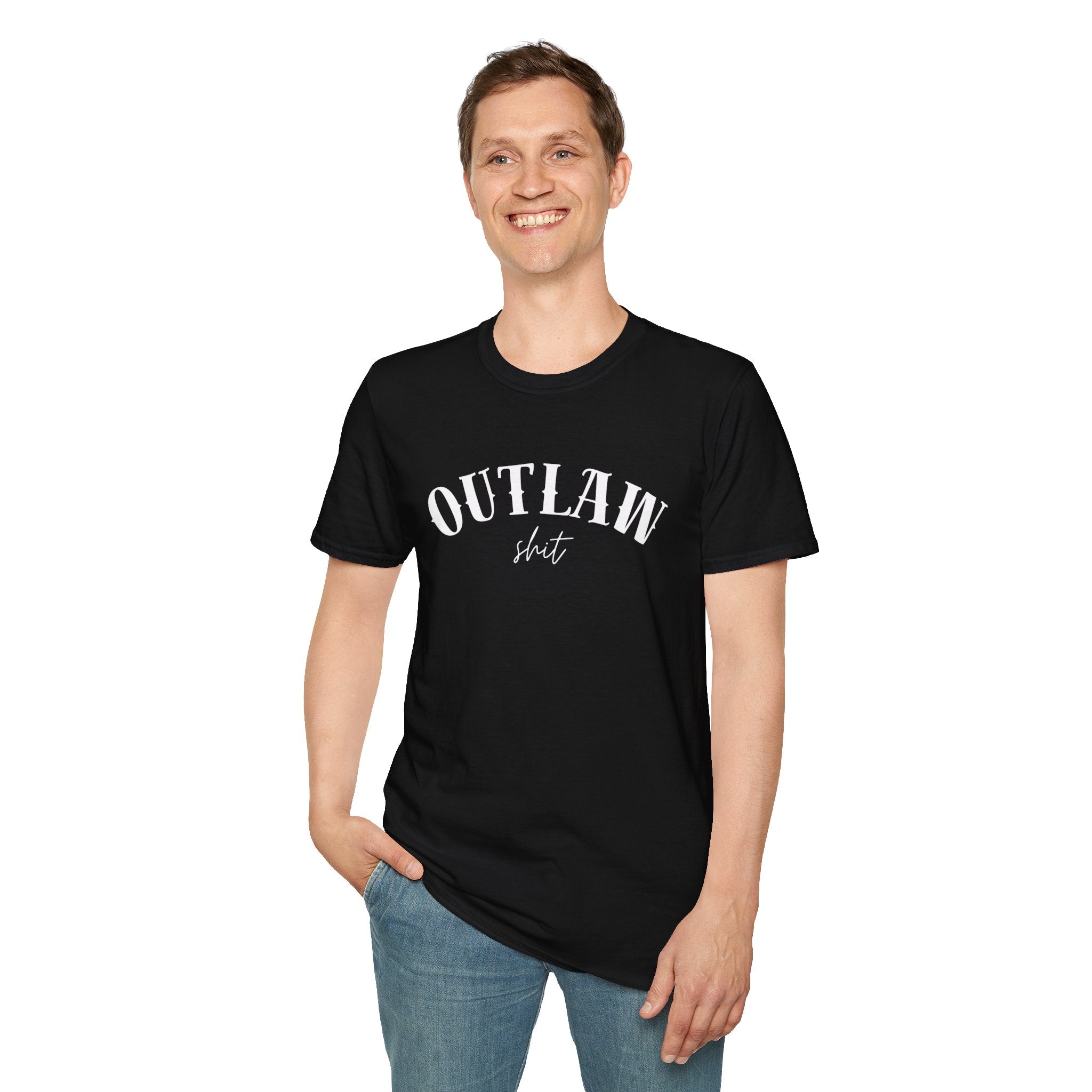 Outlaw Script logo T-Shirt | Western cowboy typography, edgy graphic tee